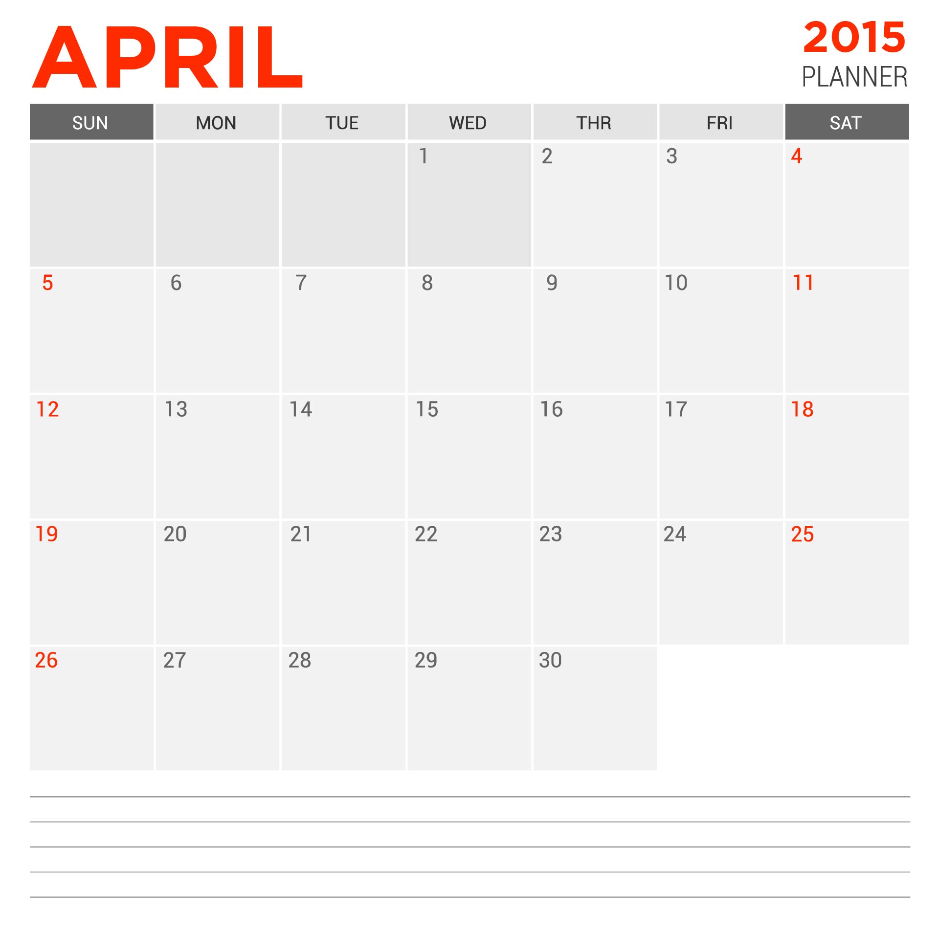 April 2015 Calendar Printable