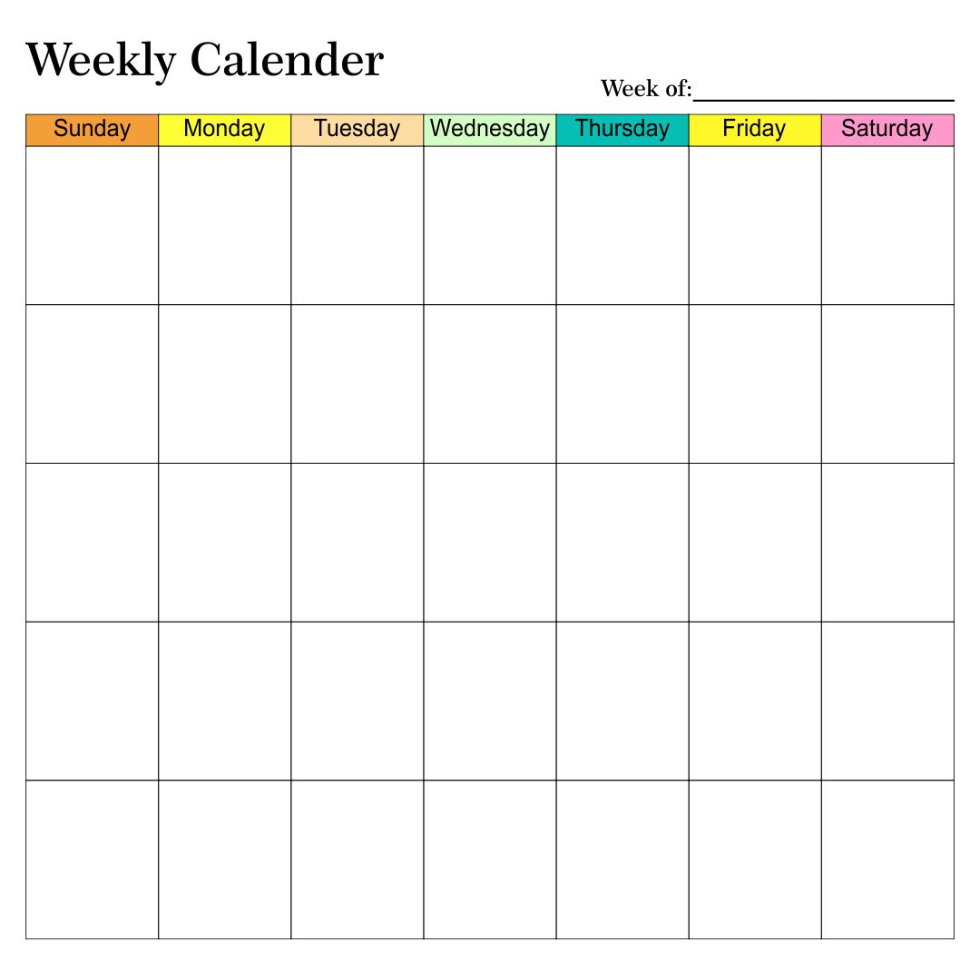 Blank Weekly Printable Calendar