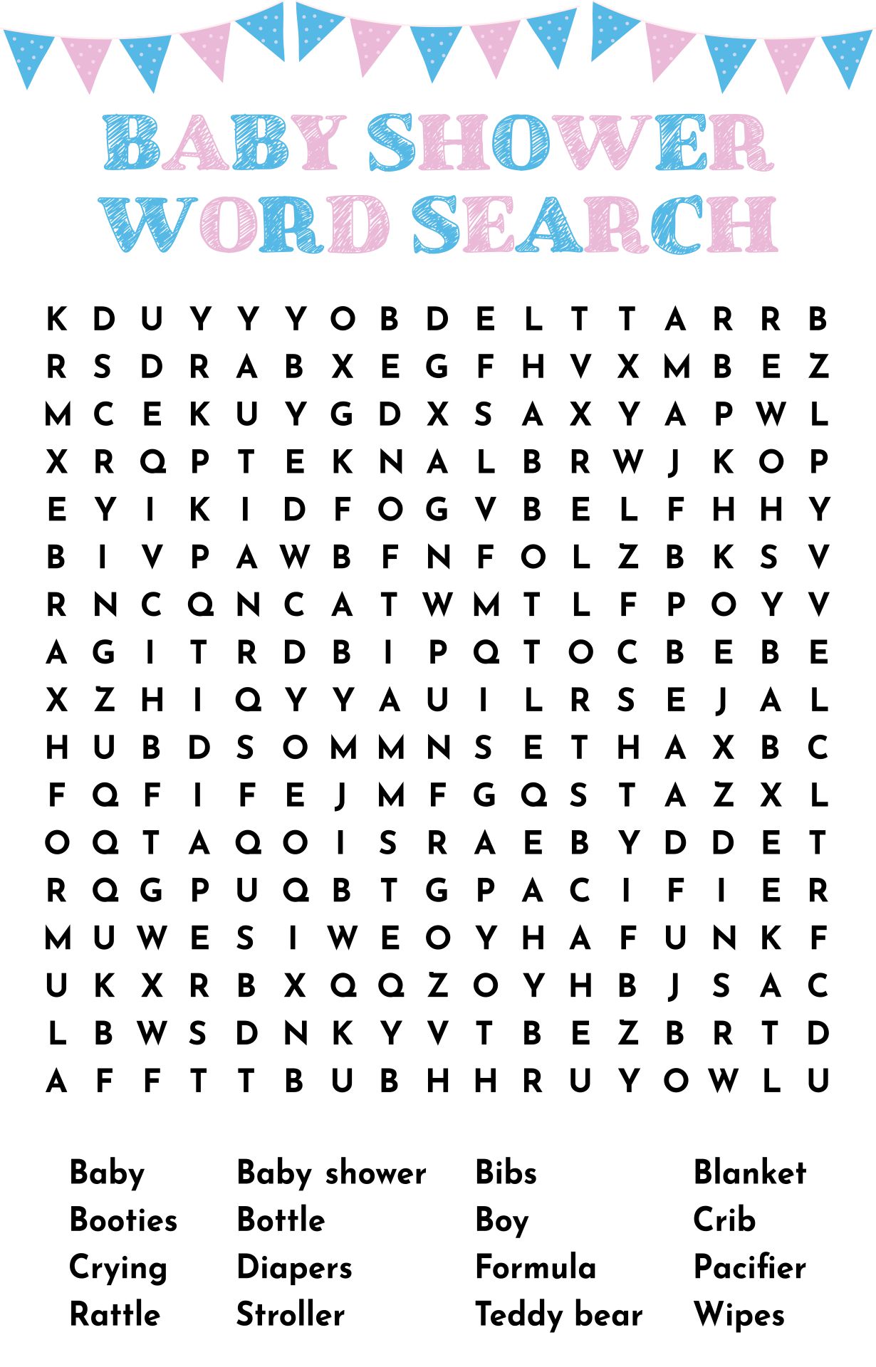 Royalty Theme Baby Shower Games Word Search  Printable
