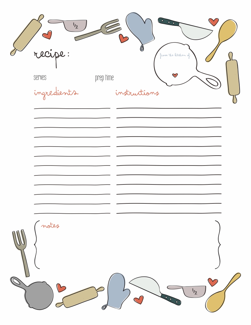 free editale printable recipe page template