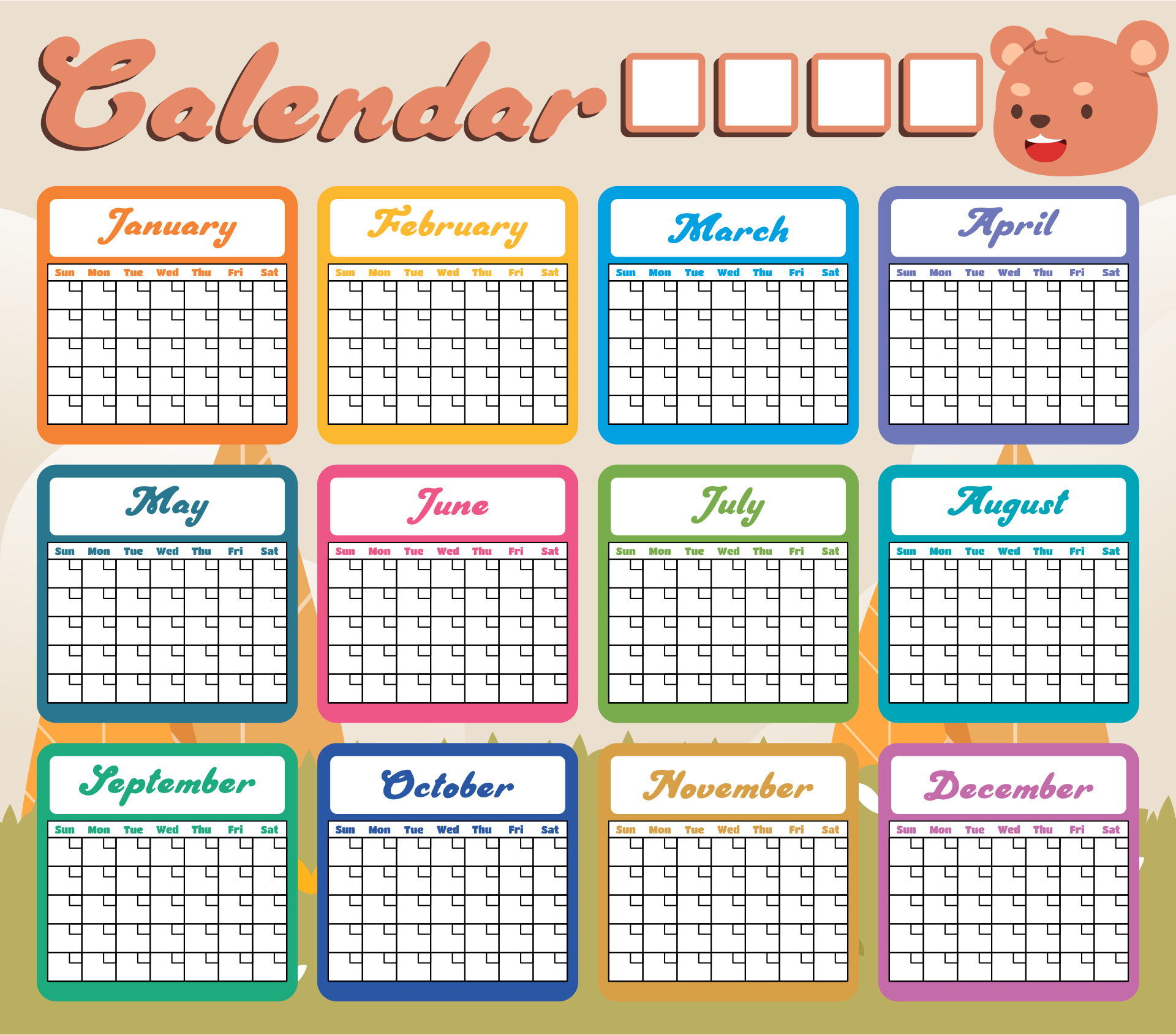 Hello Cuteness  Printable 2016 Calendars