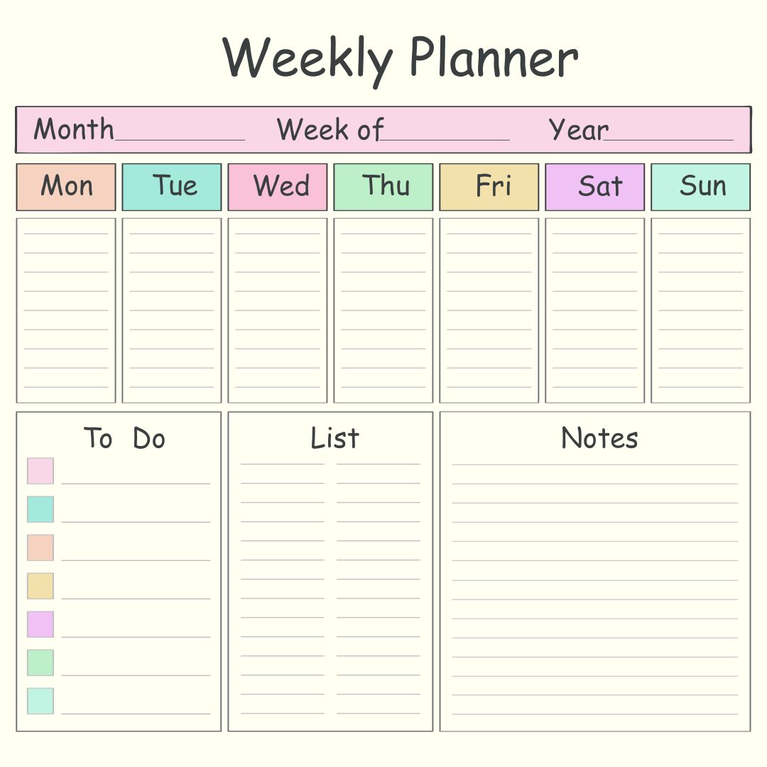 Blank Printable Weekly Calendars Templates
