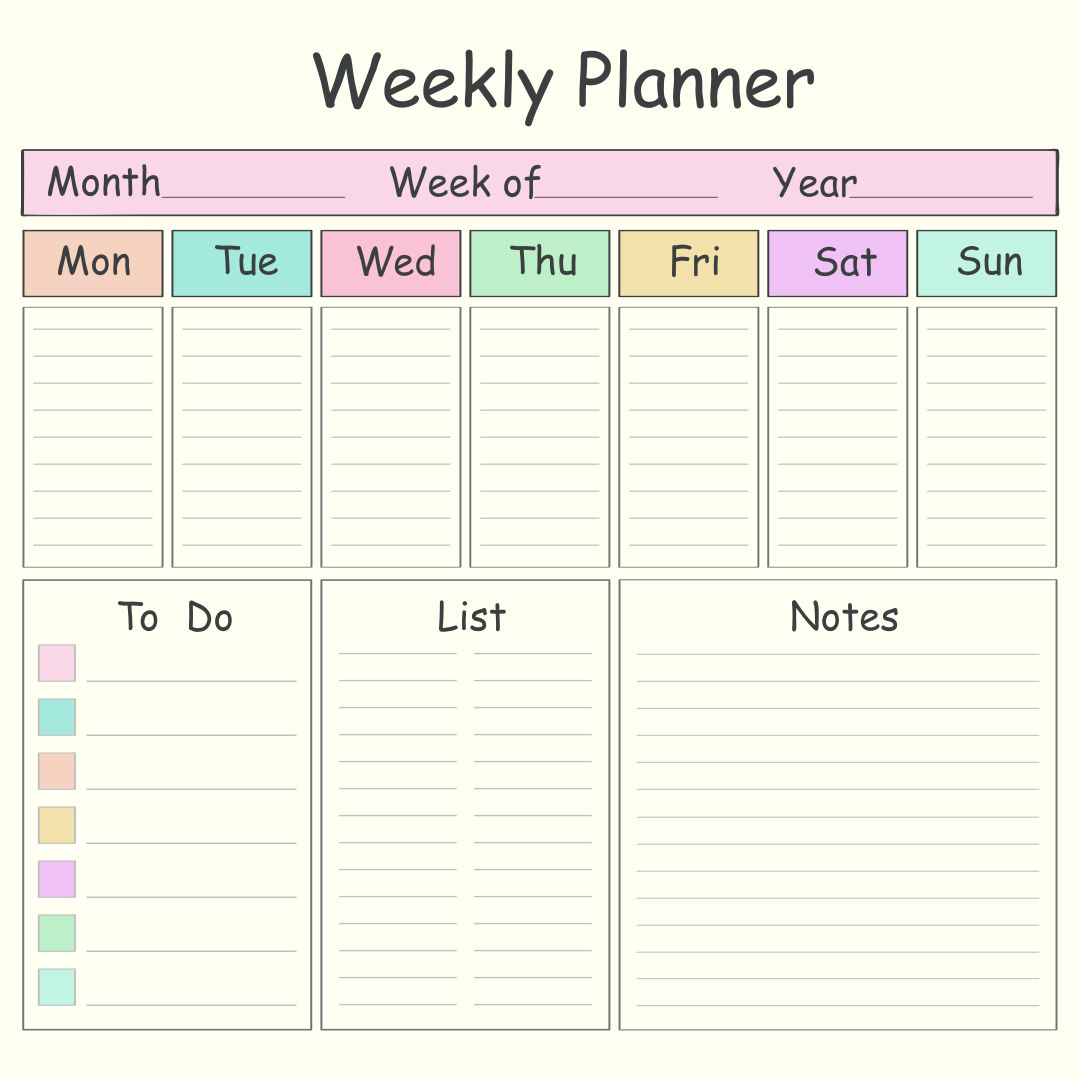 Blank  Weekly Calendars Templates