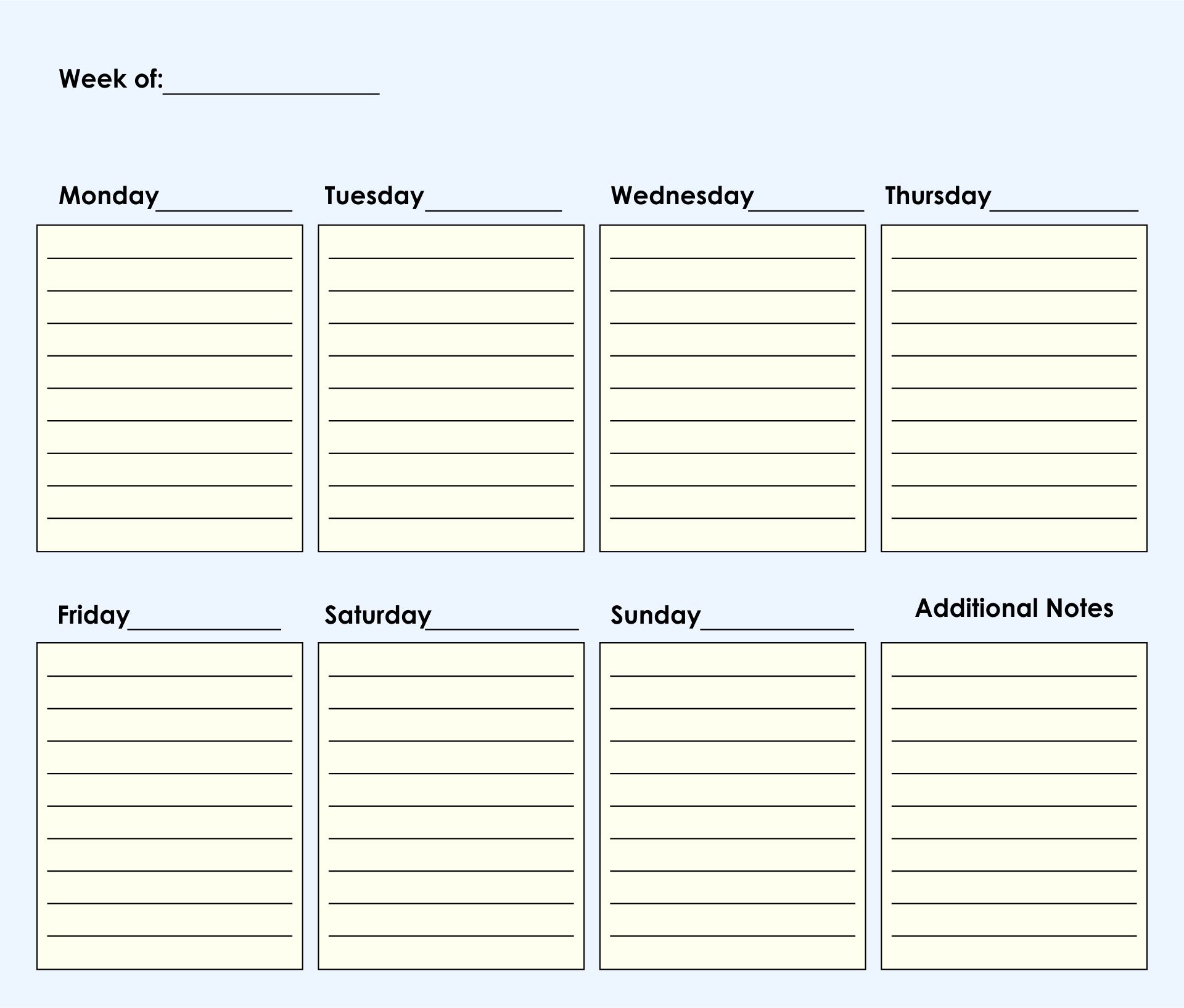 Weekly Calendar Template Printable