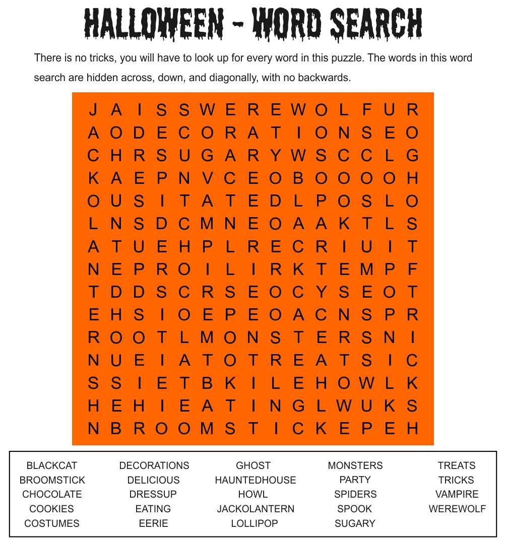 Halloween Word Search Printable