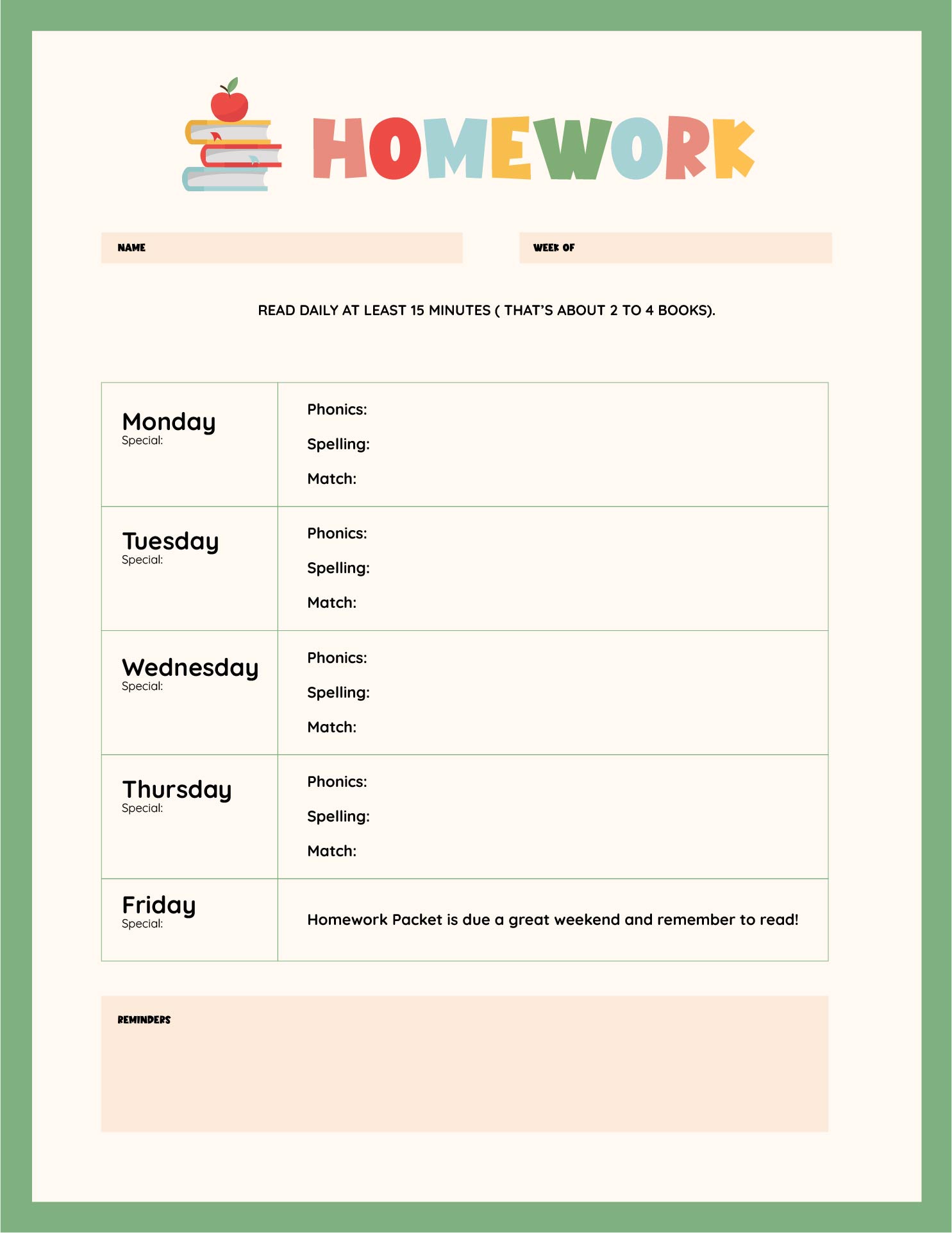 Printable Homework Log Sheets