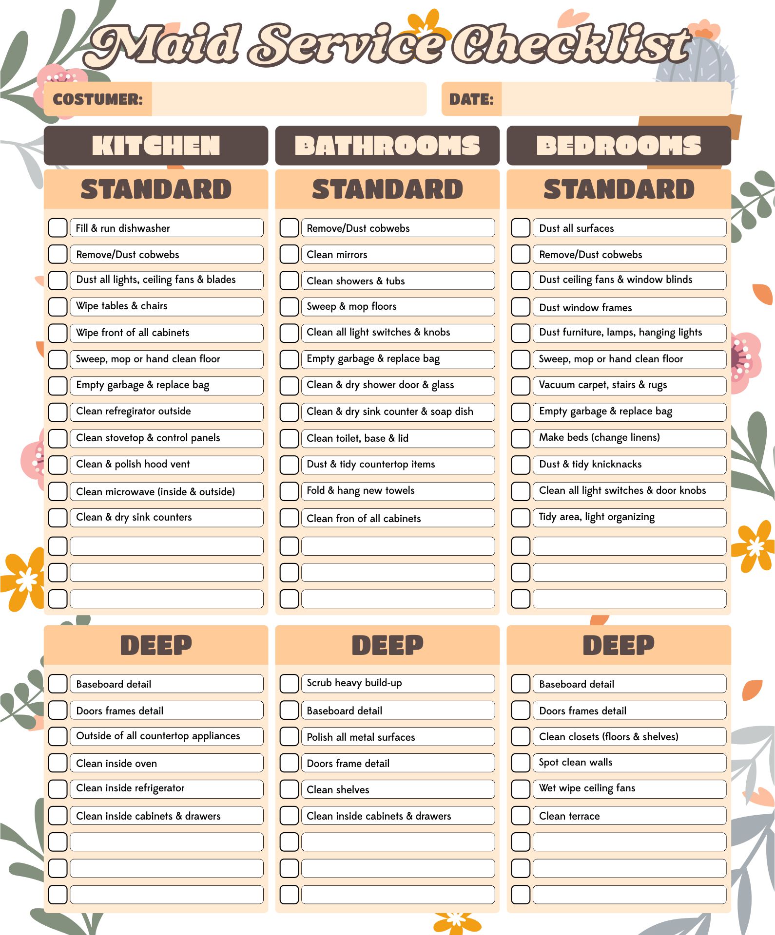 Maid Service Checklist 10 Free PDF Printables Printablee