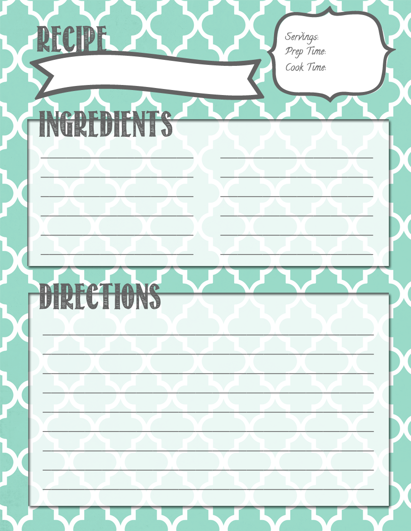 Cookbook Printables