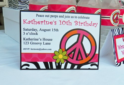 Zebra Print Peace Sign Birthday Invitations Printable