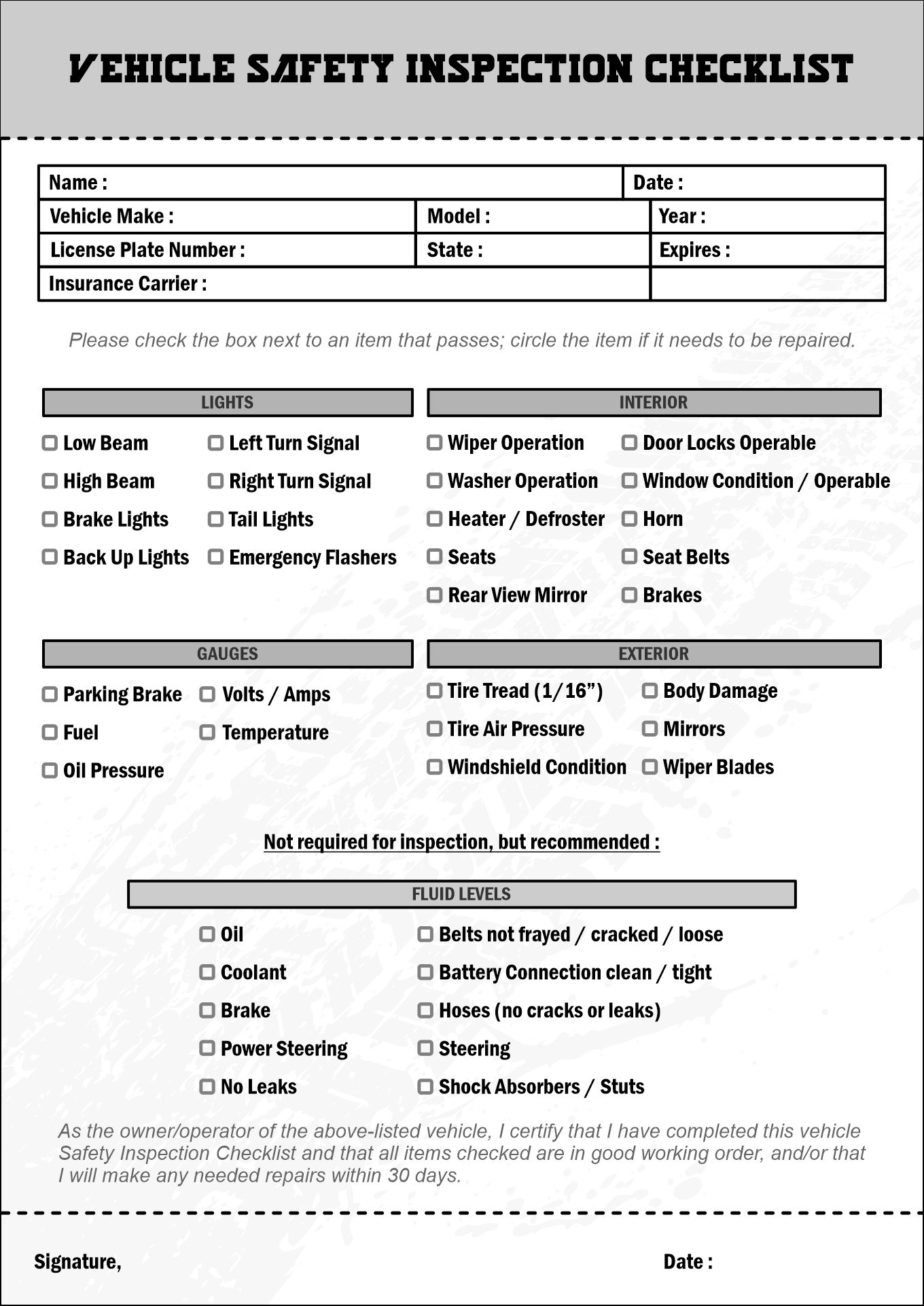 10 Best Printable Vehicle Inspection Checklist PDF For Free At Printablee