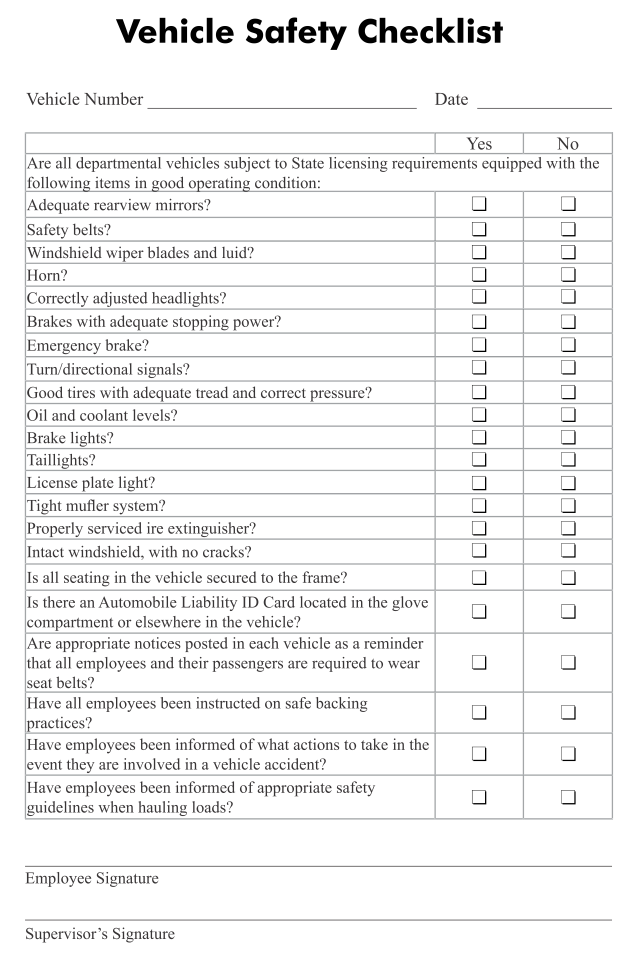 Vehicle Inspection Printable Form Printable Forms Free Online