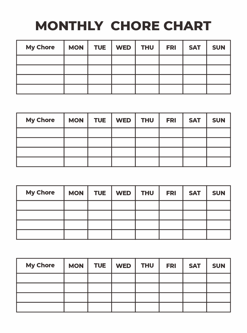 Free Monthly Chore Chart Template