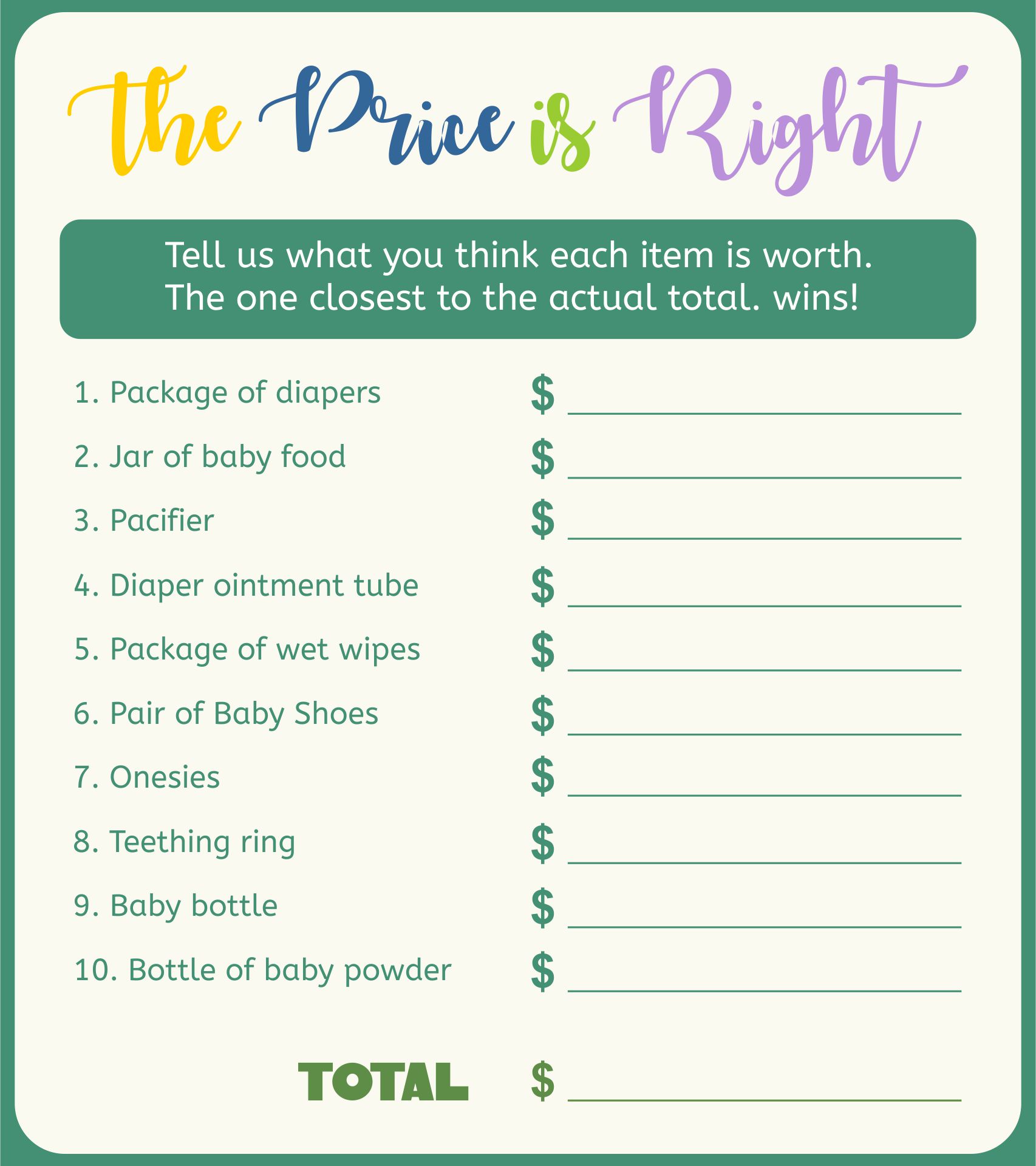 10 Best Price Is Right Baby Shower Free Printables