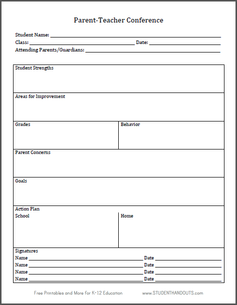 Printable Parent Teacher Conference Log Sheet