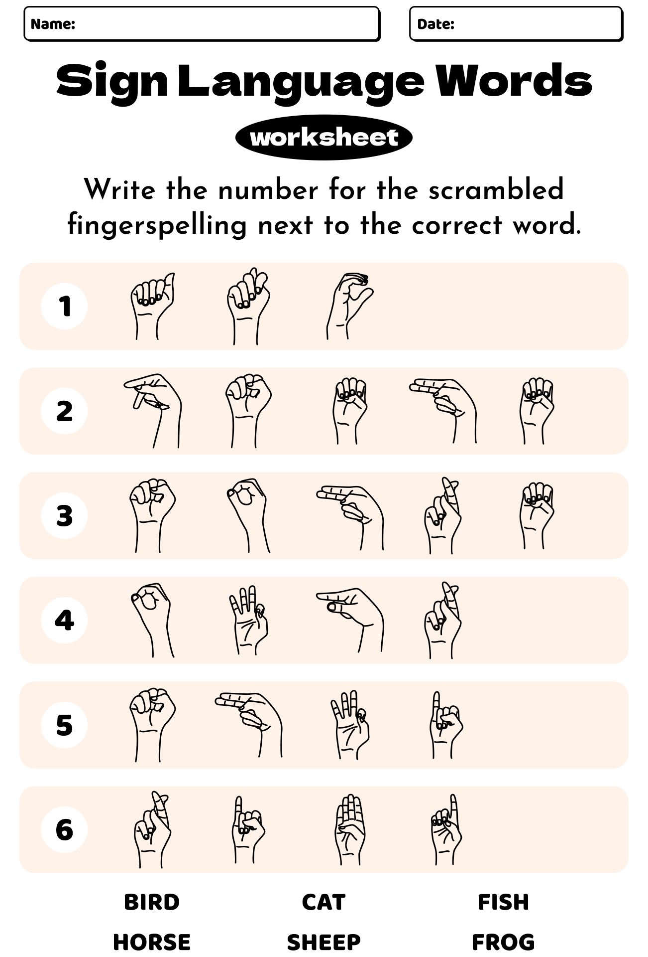 Sign Language Words Printable Worksheets