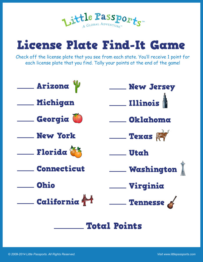 State License Plate Game Printable