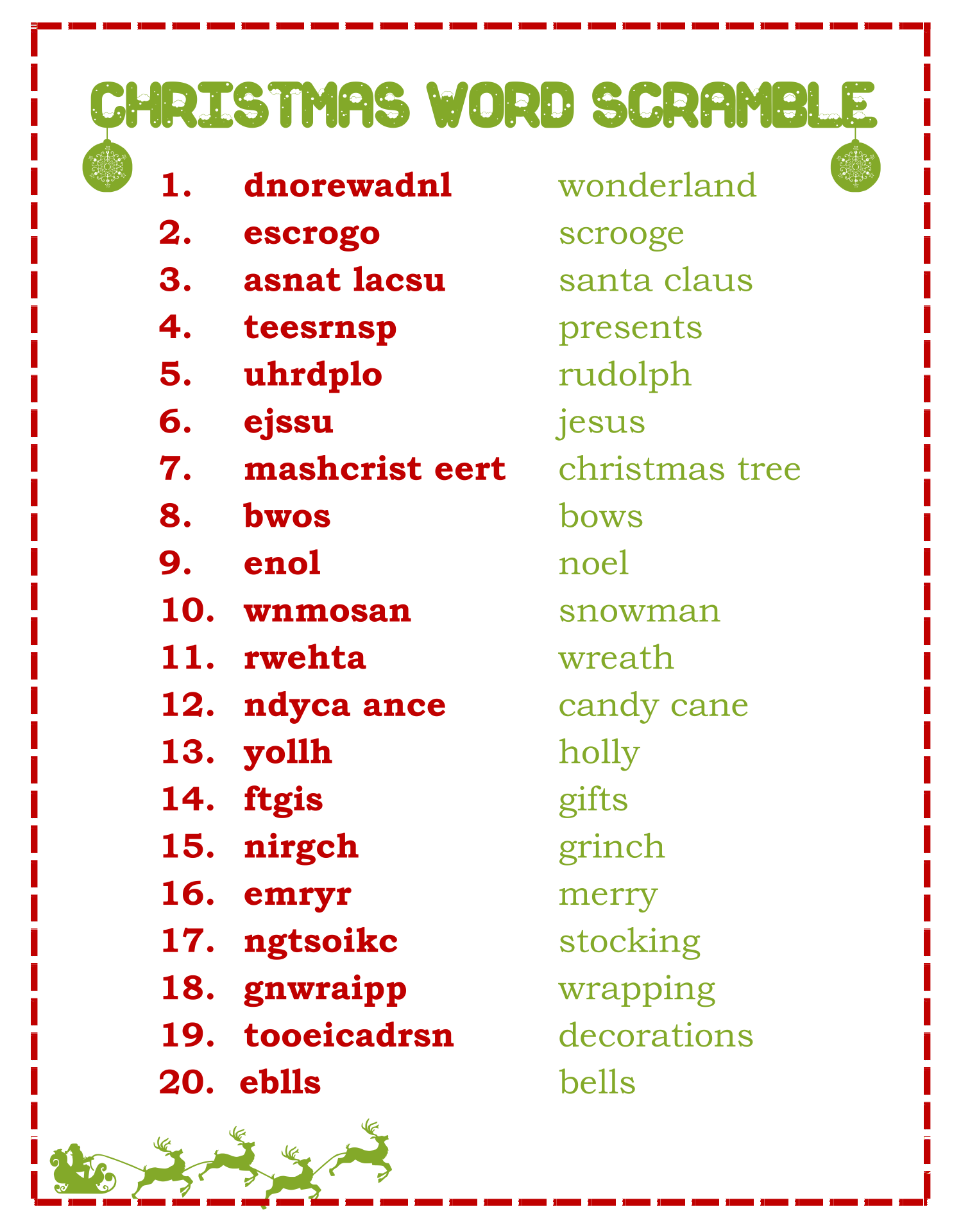 10 Best Christmas Word Scramble Printable PDF For Free At Printablee