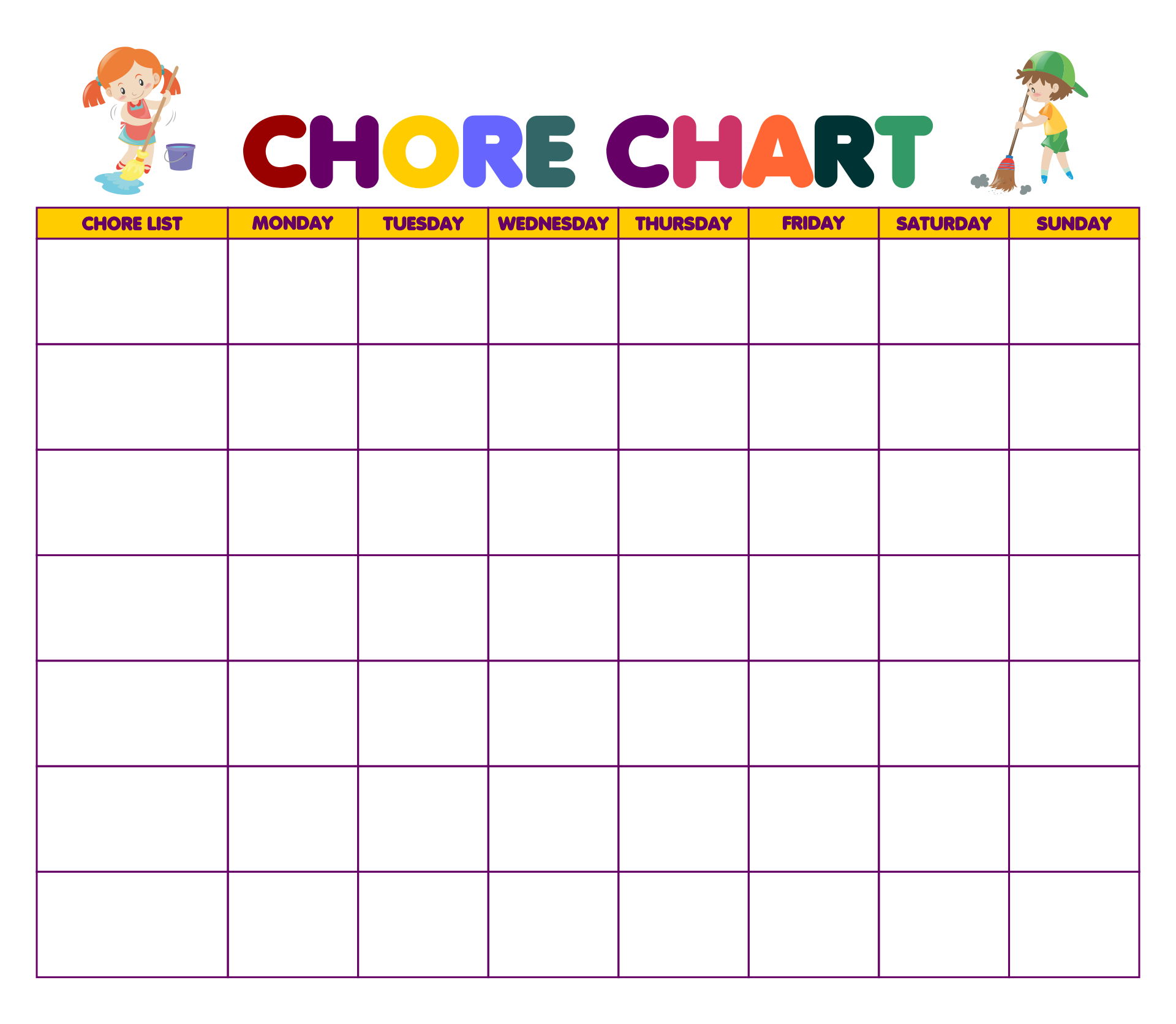 Family Chore Chart Printable Free Printable Templates