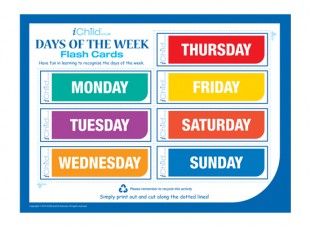 Days of Week Flash Cards Printable