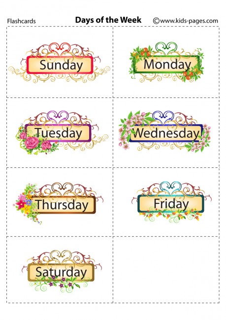 Days of Week Flash Cards Printable