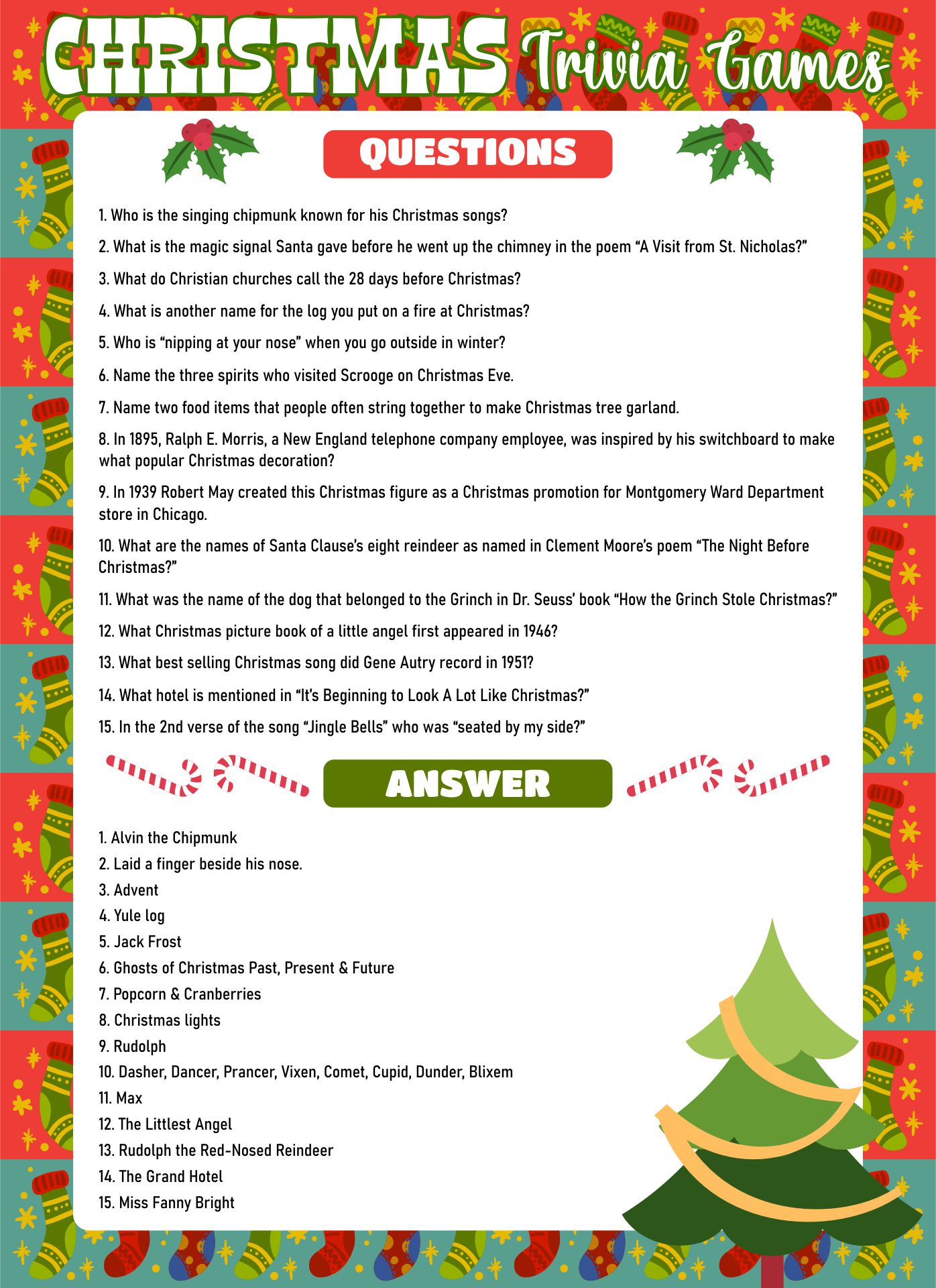 15 Best Free Printable Christmas Trivia Questions