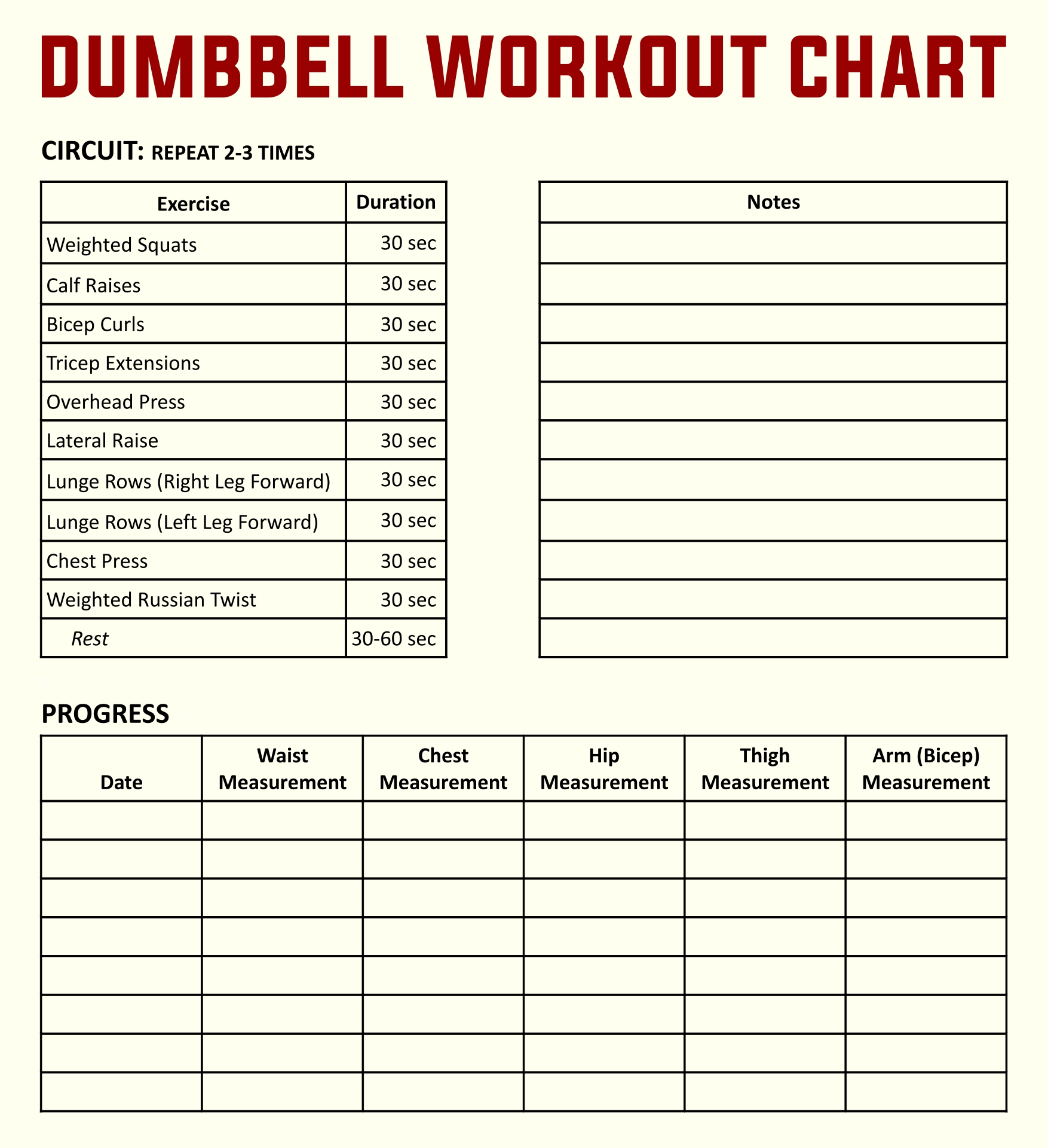 Free Printable Workout Charts FREE PRINTABLE TEMPLATES