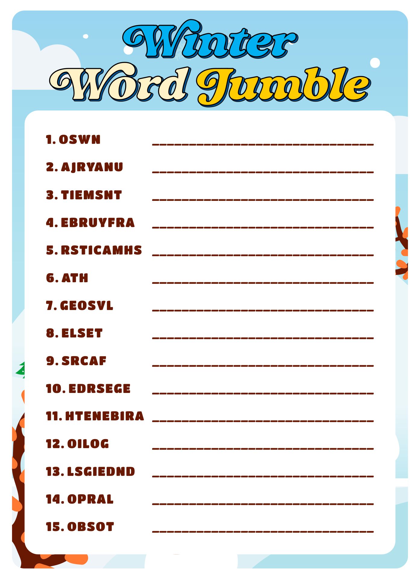 type of card game jumbled words