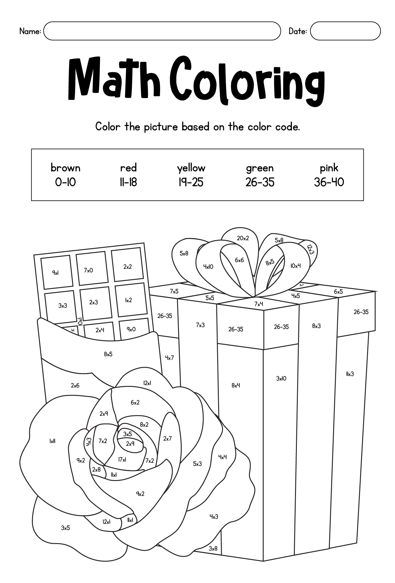 Valentine Math Coloring Sheet