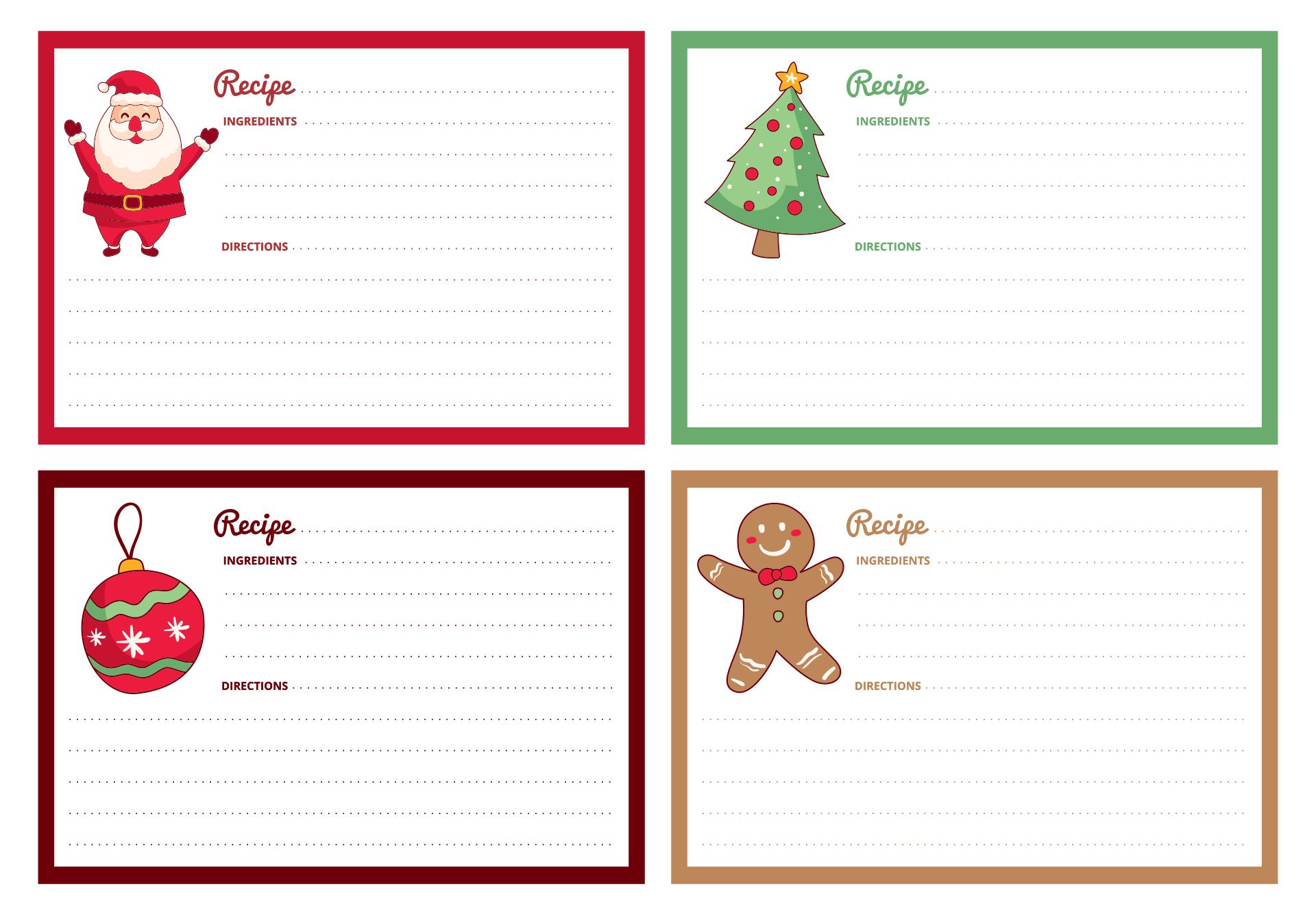Free Christmas Recipe Card Template For Word Printable Templates