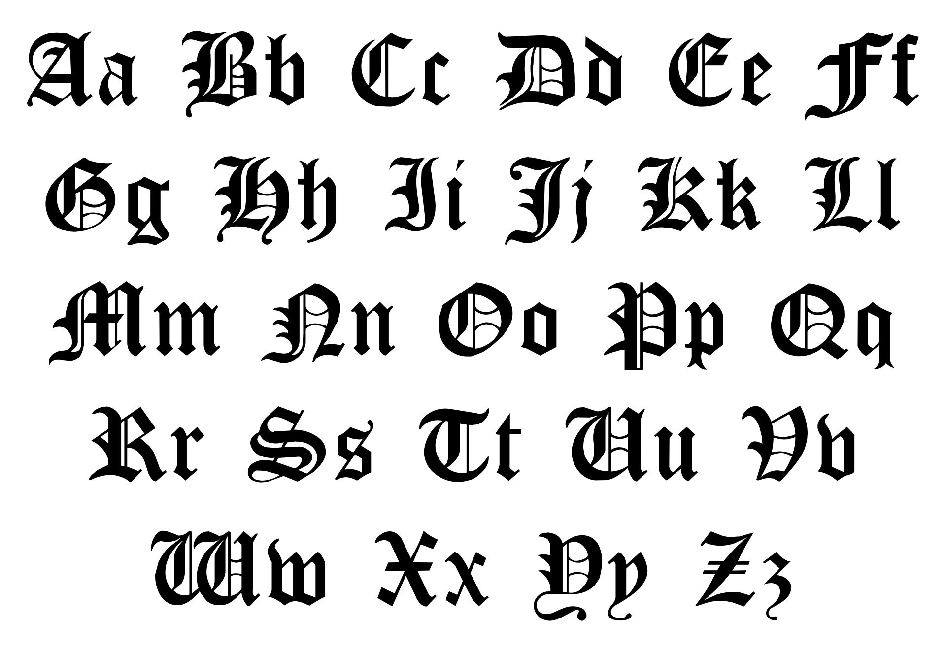 gothic calligraphy alphabet a z