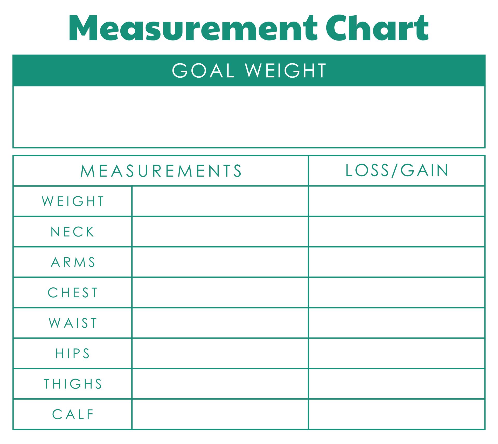 Printable Weight Loss Measurement Chart