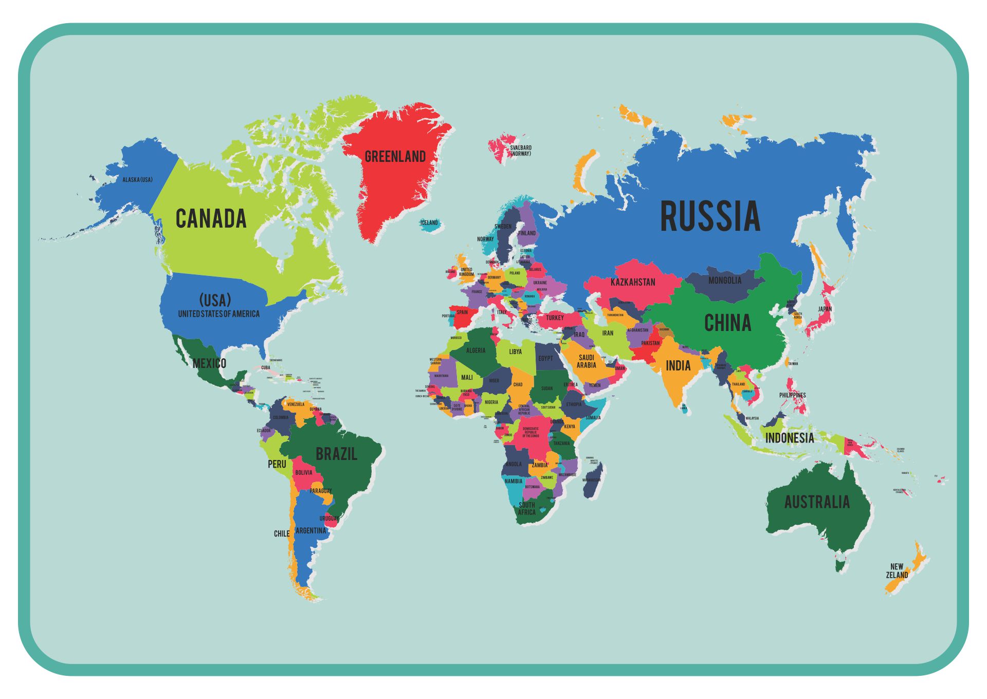 printable world map with countries for kids