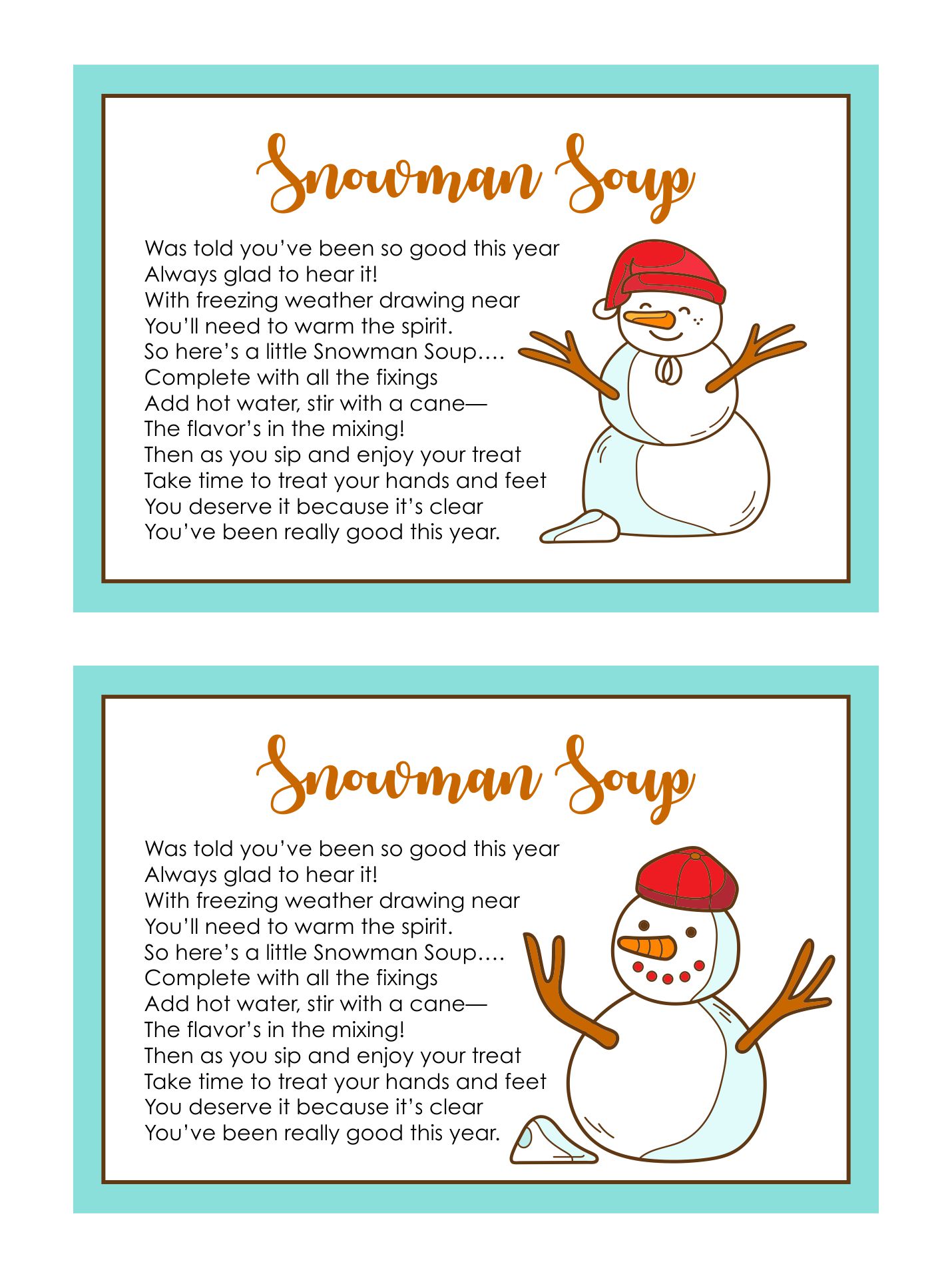 Free Printable Snowman Soup Poem Printable