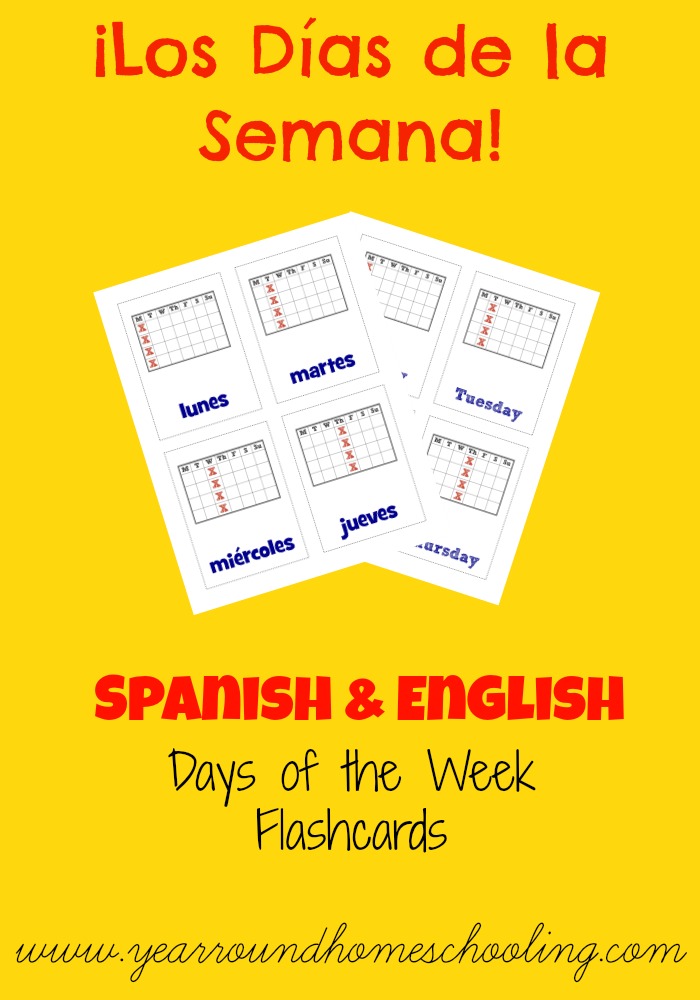 Spanish Days of the Week Flash Cards Printable