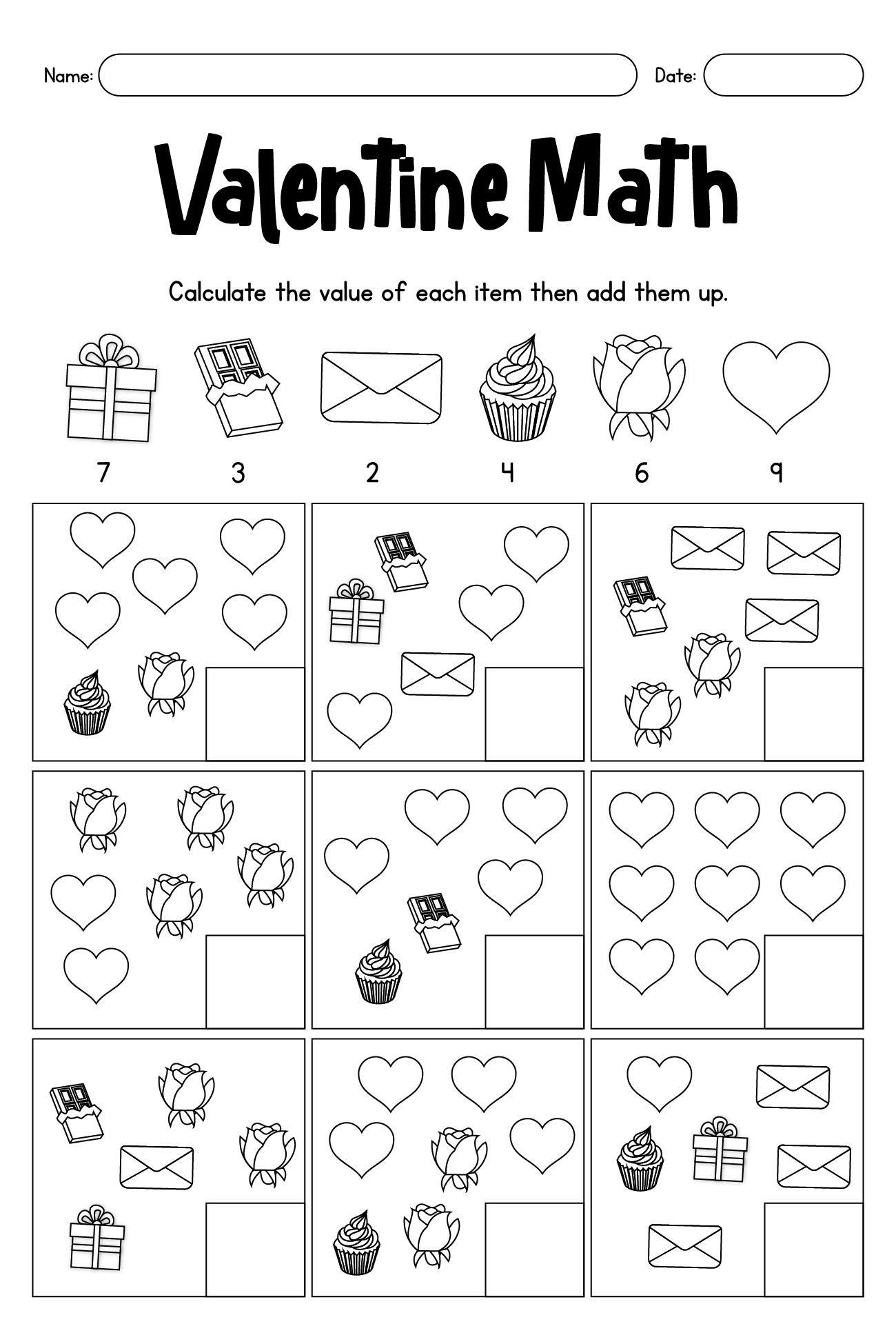 Valentine's Math Sheets