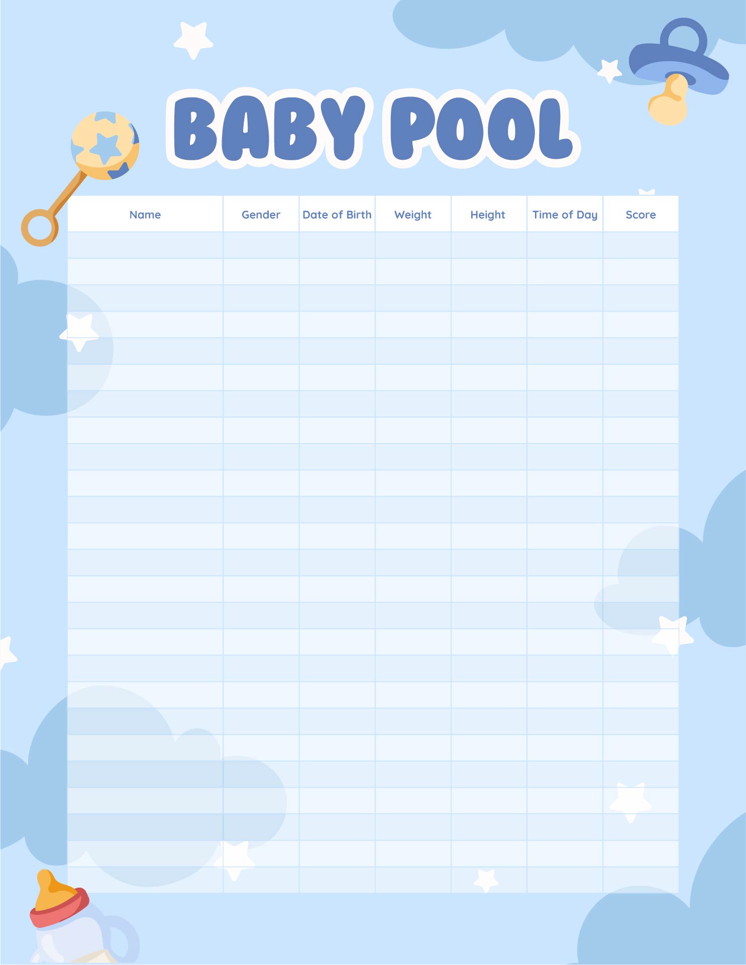 Baby Betting Pool Template Printable