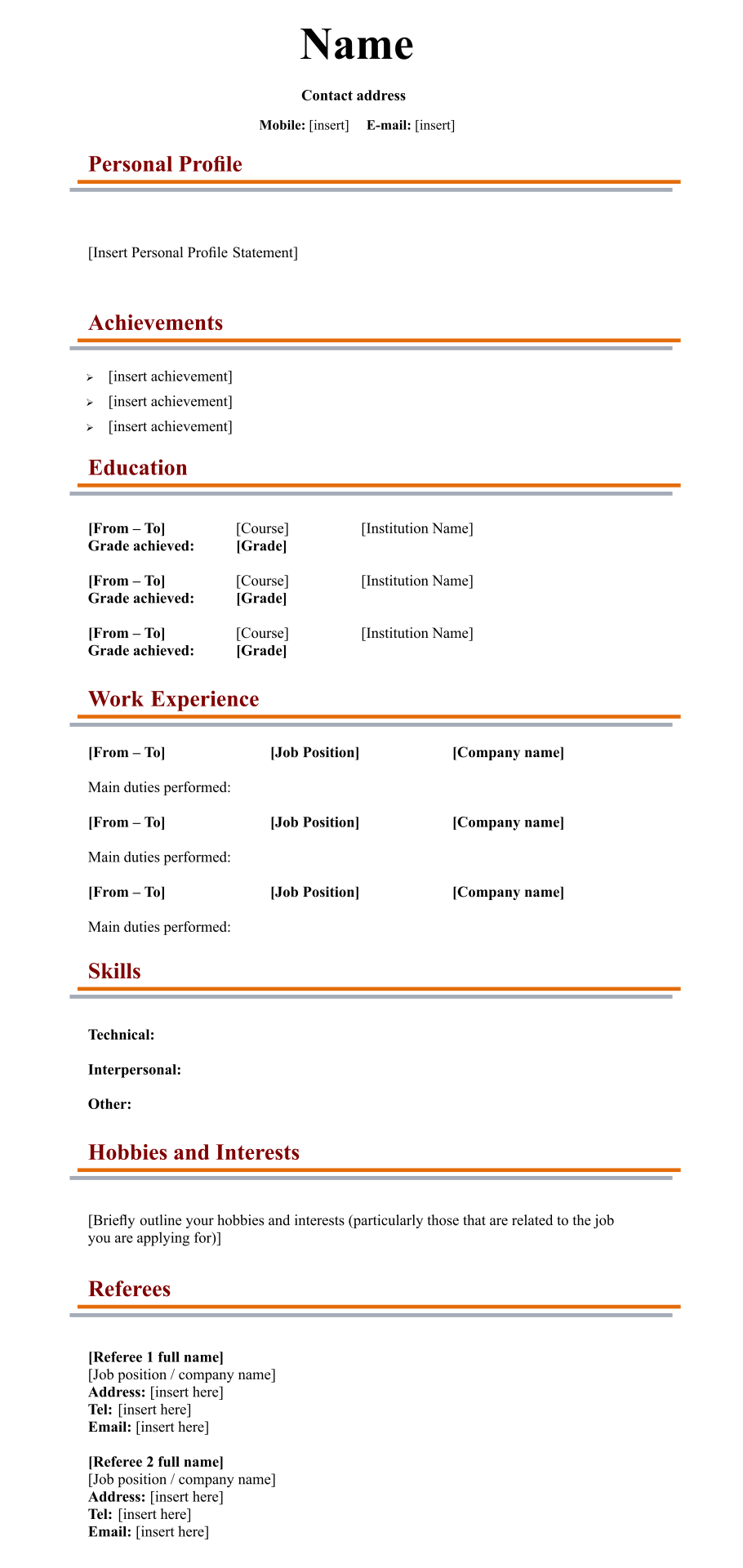 blank resume templates free