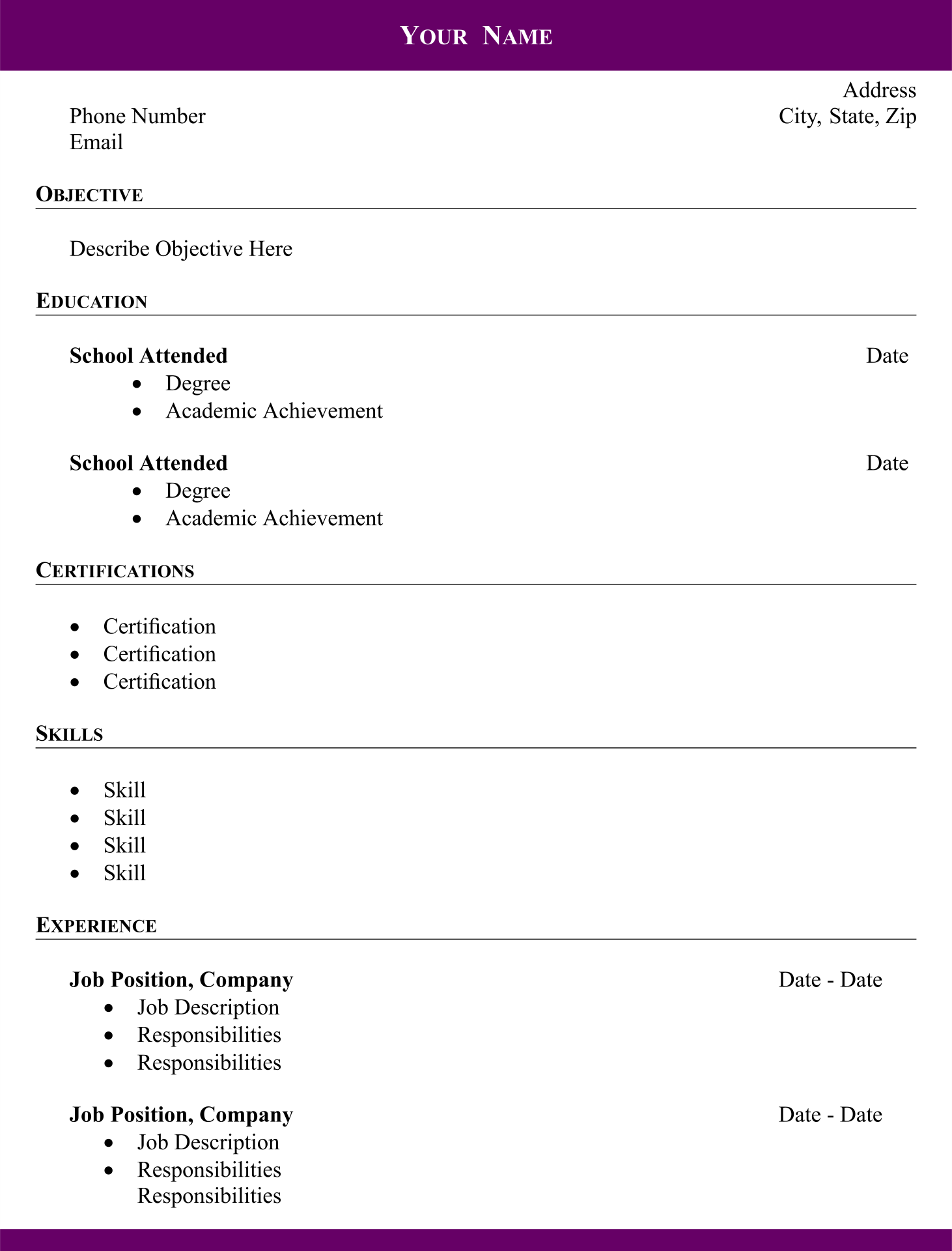 fillable online simple resume templates