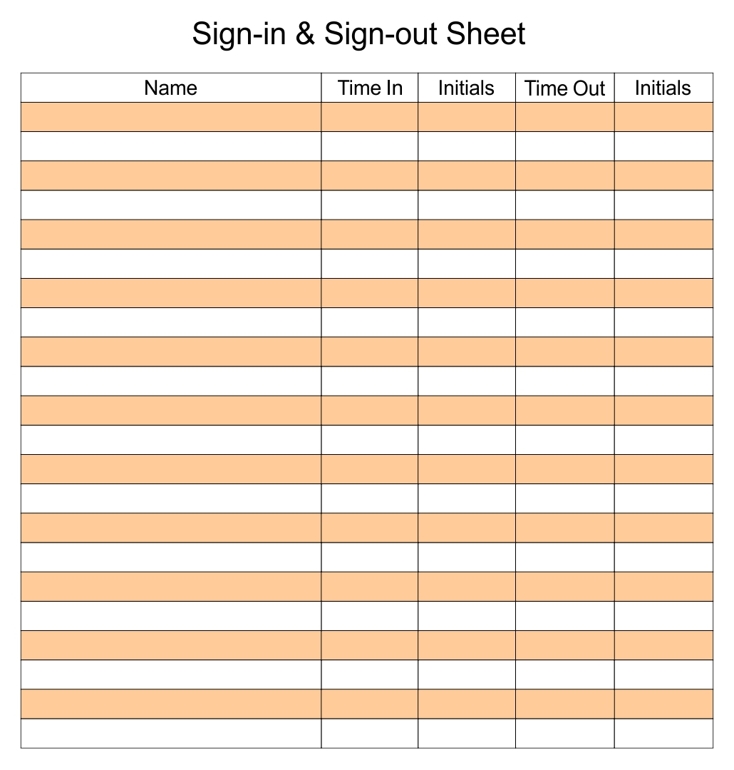 Sign Out Sheet Template Printable