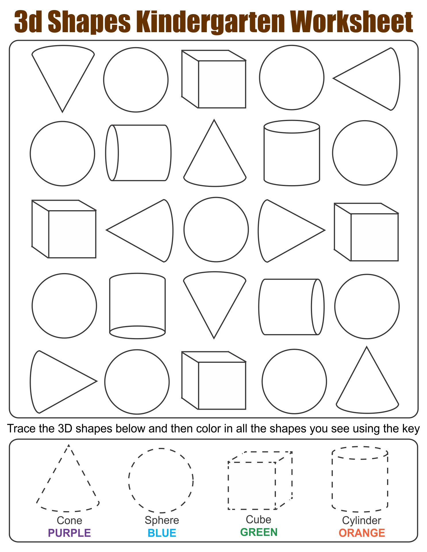 3D Shapes Worksheets Printables Kindergarten