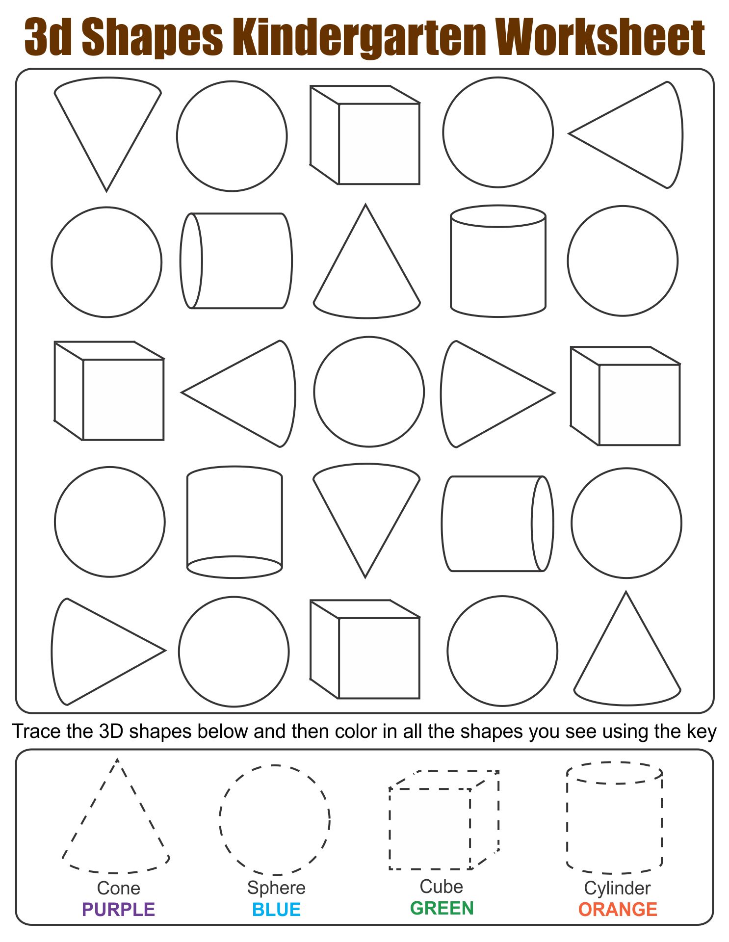 3D Shapes Worksheets Kindergarten