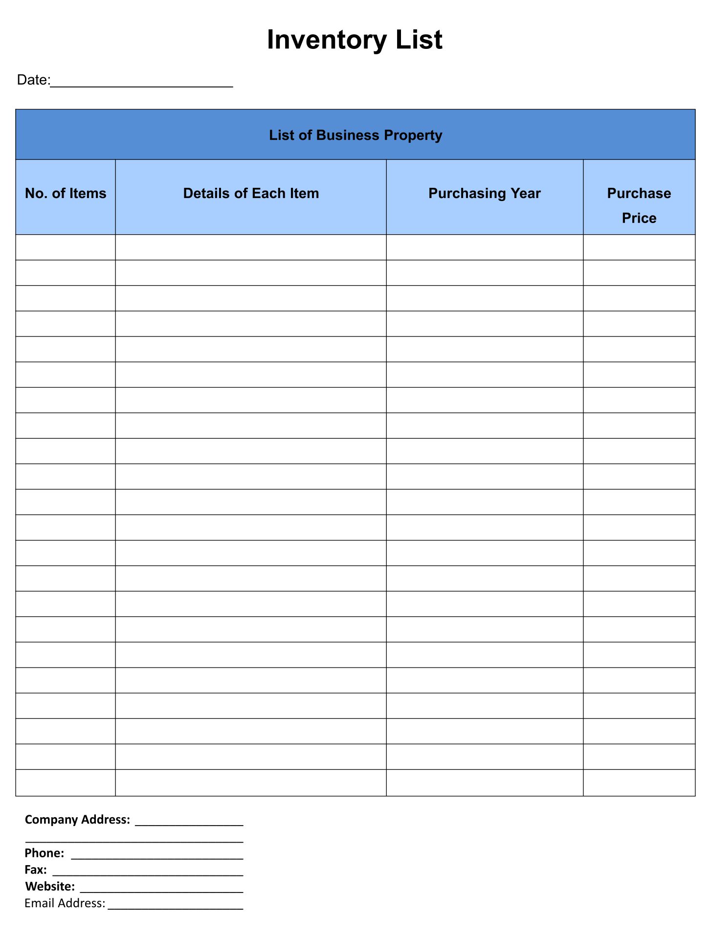 Printable Inventory Sheet Template