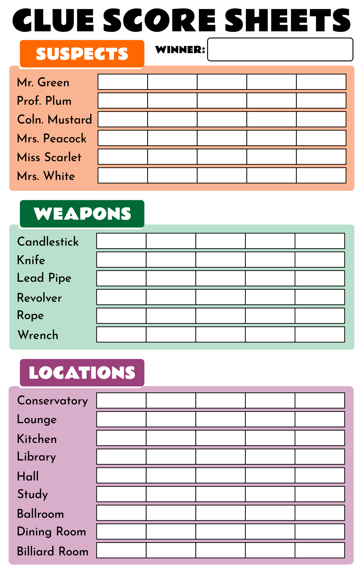 Printable Clue Discover The Secrets Game Sheets