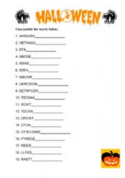 Printable Halloween Word Unscramble Worksheets