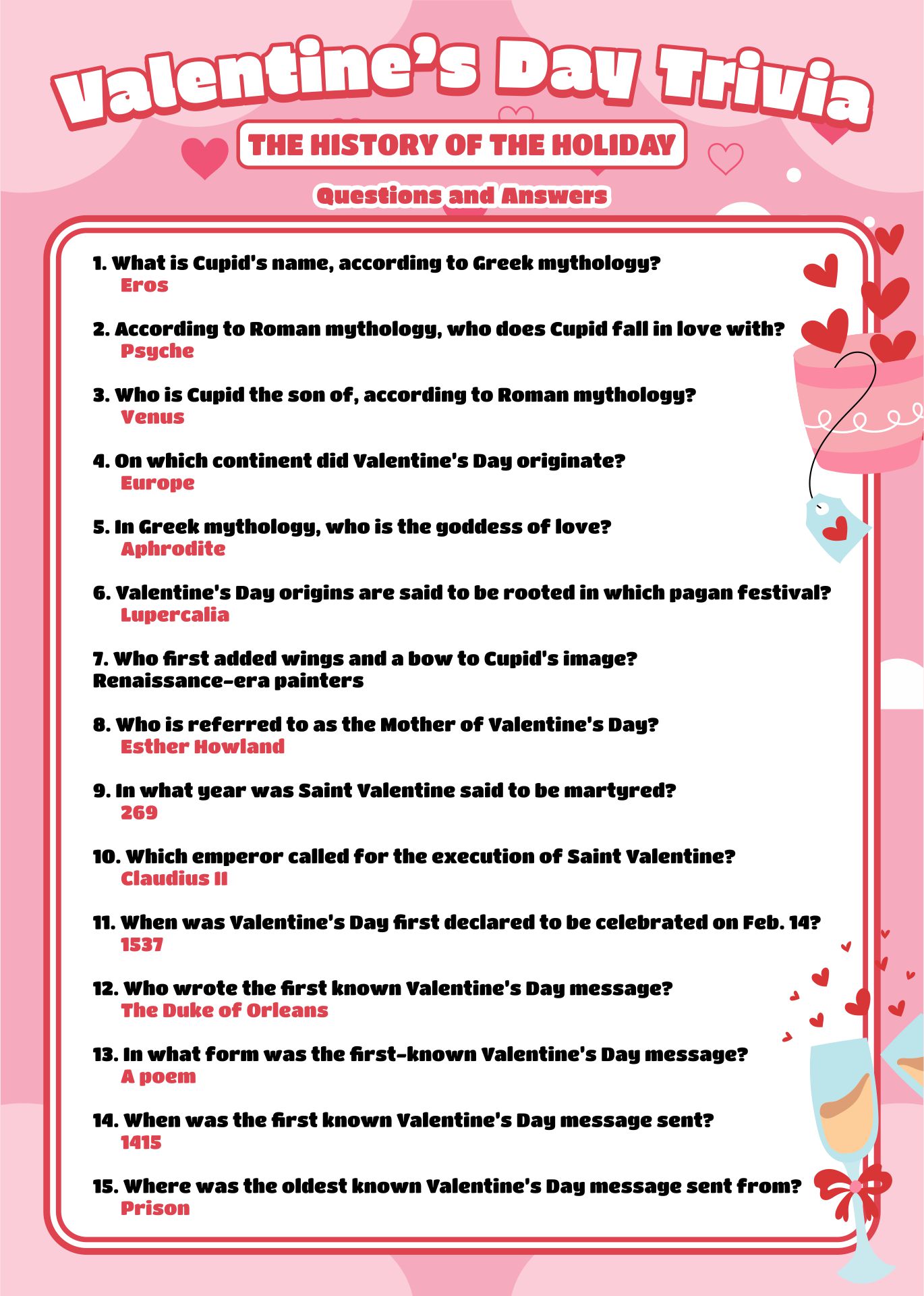 Valentine Day Candy Trivia Printable