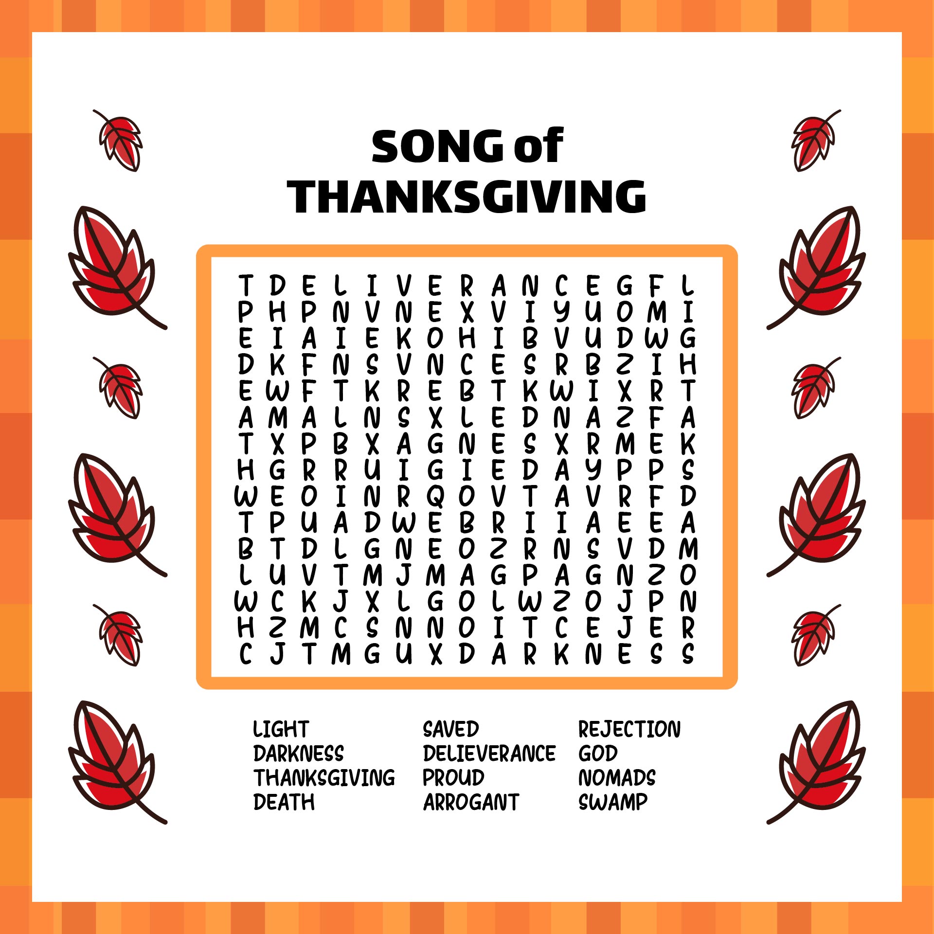 Religious Thanksgiving Word Search