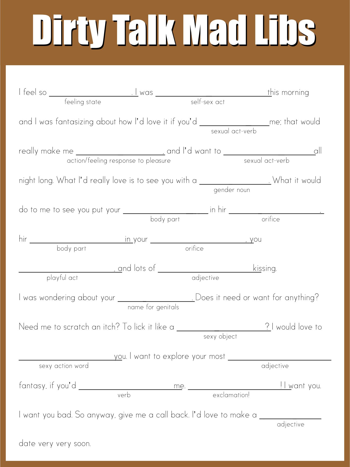 Dirty Mad Libs Printable