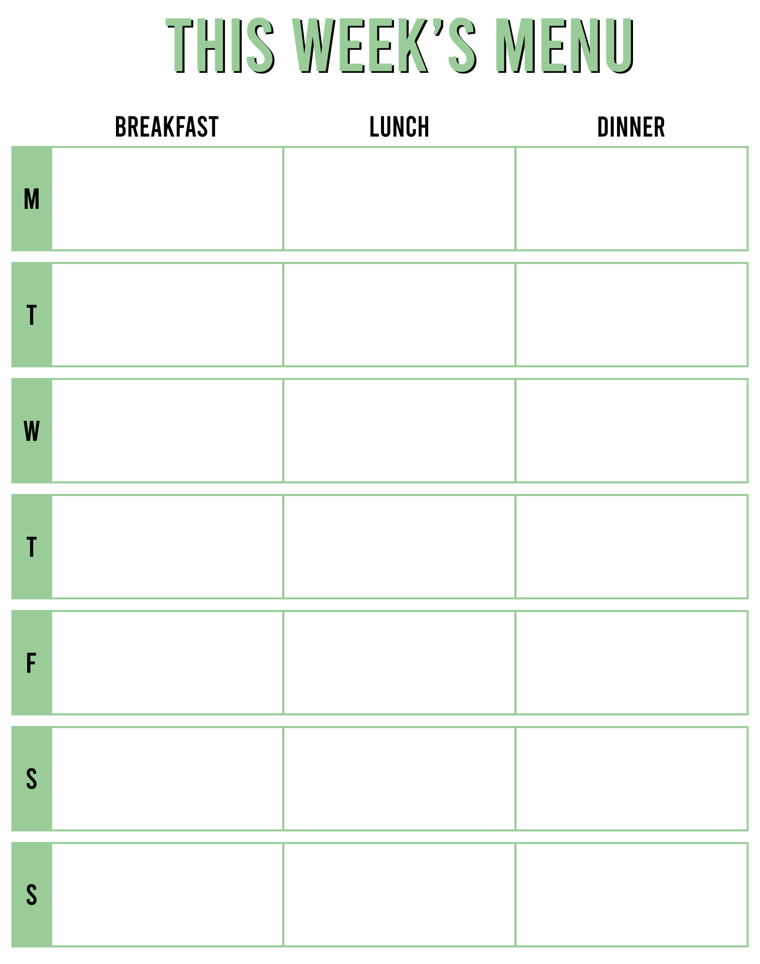 free weekly menu calendar template