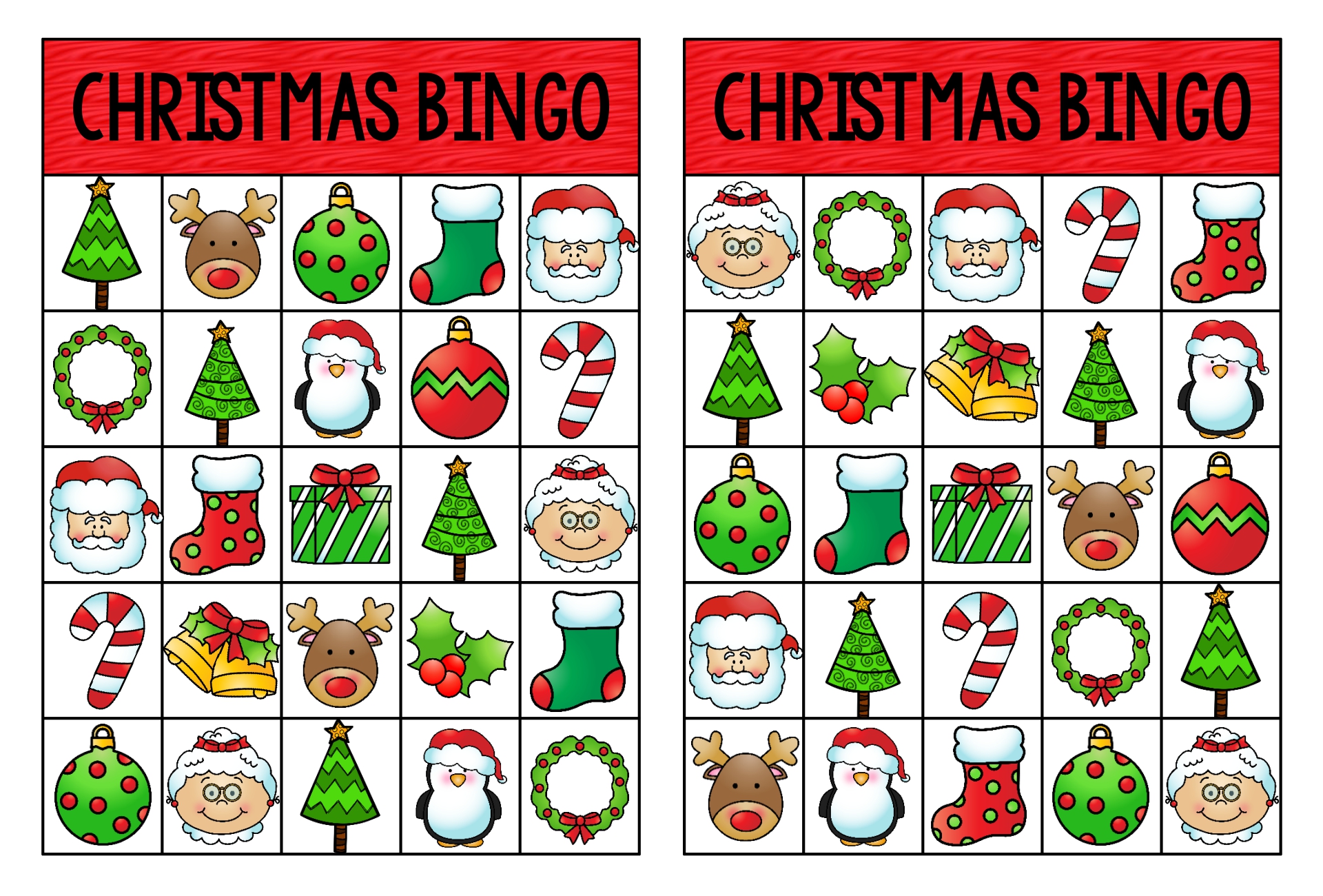 free printable christmas bingo game cards