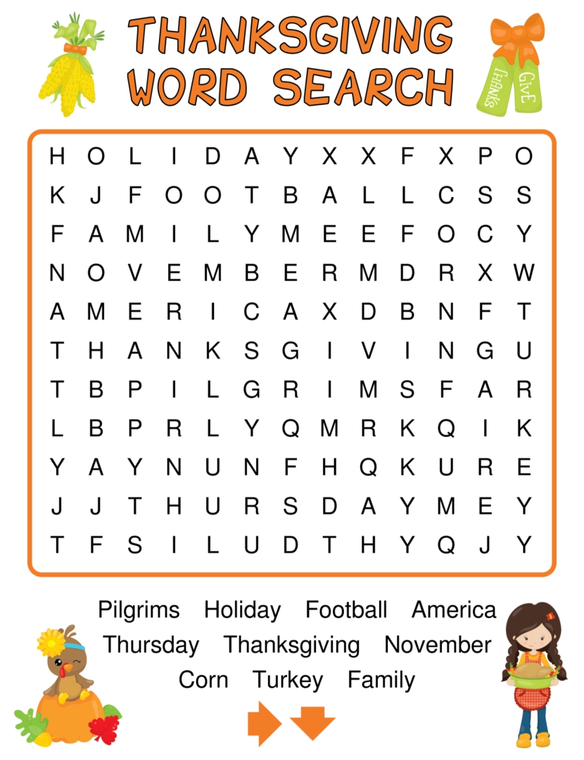 Thanksgiving Word Search Printable For Adults